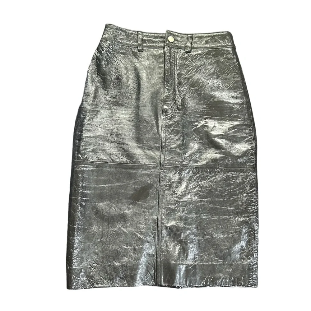 LPA Revolve Black Leather Midi Pencil Skirt Goth Fetish Vamp Punk Rock Small